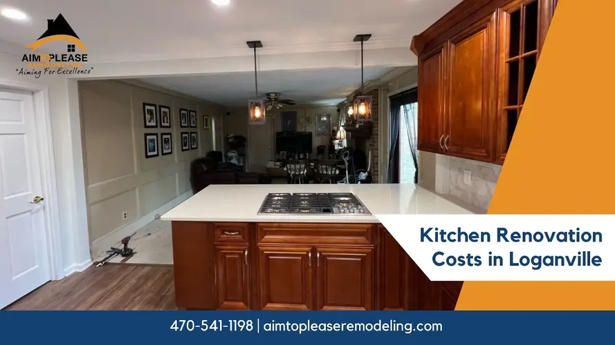 Loganville kitchen remodel with quartz countertops and island cooktop