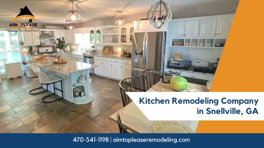 Modern kitchen remodeling with white cabinets, island seating, and bright lighting